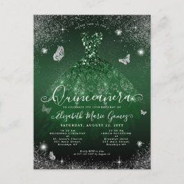 Postal Purpurina Glam Emerald Green Silver Gown Quinceane