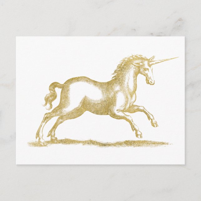 Postal Purpurina Gold Unicorn Fantasy (Anverso)