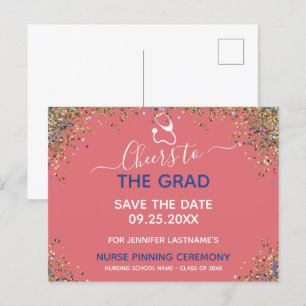 Postal Purpurina Graduación Pinning Save the Date Pos