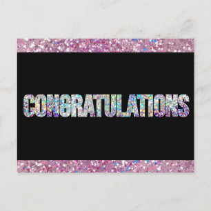 Postal Purpurina negro brillante plata felicitaciones