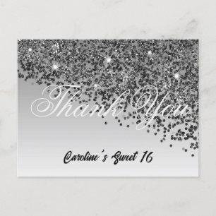 Postal Purpurina negro, dulce 16 Gracias