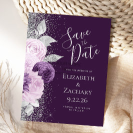 Postal Purpurina plateado Floral Proep Purple Lavender