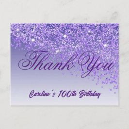 Postal Purpurina púrpura, cumpleaños número 100 Gracias