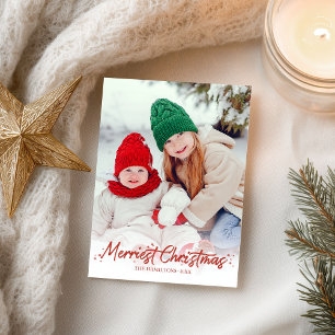 Postal Purpurina Rojo caligrafía Foto de Navidades mercen