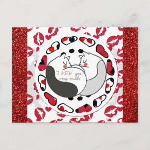 Postal Purpurina rojo de amor al gato Personalizado lindo