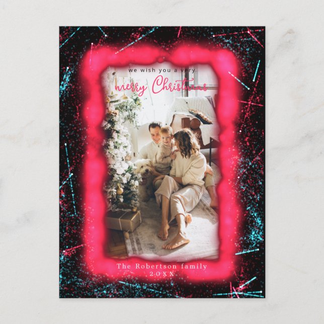 Postal Purpurina Rojo Feriado Fotos Enmarcadas Feliz Navi (Anverso)