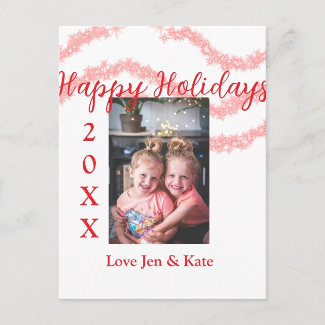 Postal Purpurina rojo niños foto familiar feliz nombre de (Anverso)