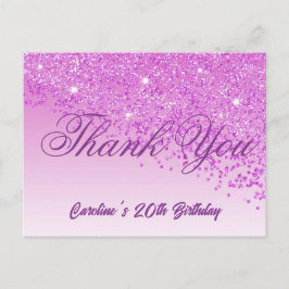 Postal Purpurina Rosa, cumpleaños número 20 Gracias