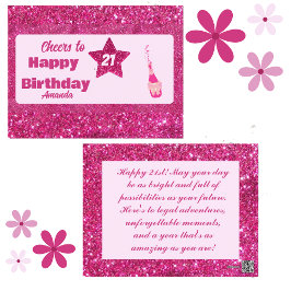 Postal Purpurina Rosa de Moda Cuta Saluda 21 Feliz Cumple