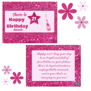 Postal Purpurina Rosa de Moda Cuta Saluda 21 Feliz Cumple