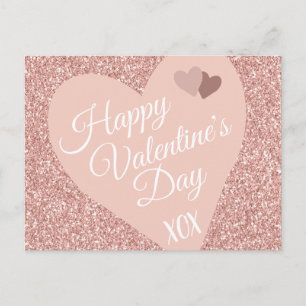 Postal Purpurina rosa Feliz Día de San Valentín XOX
