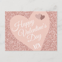 Postal Purpurina rosa Feliz Día de San Valentín XOX