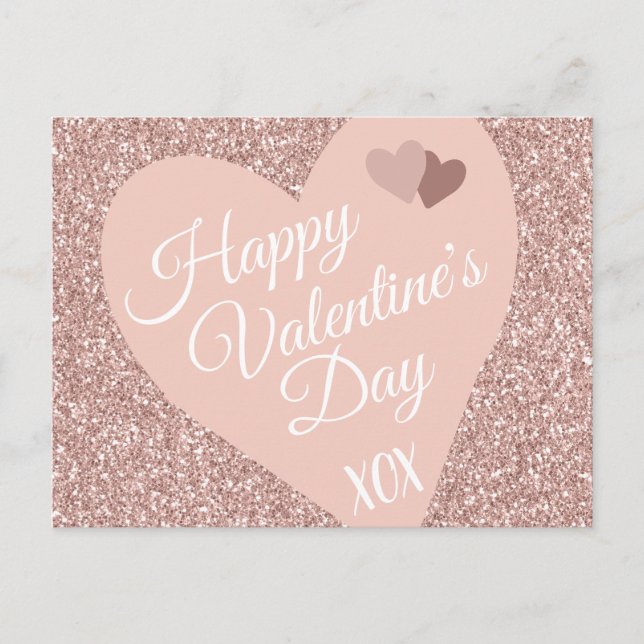 Postal Purpurina rosa Feliz Día de San Valentín XOX (Anverso)