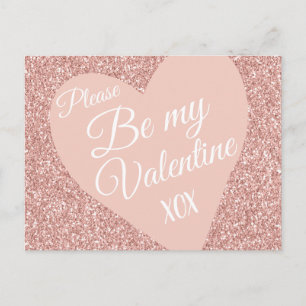 Postal Purpurina rosa Valentine Be Mine XOX