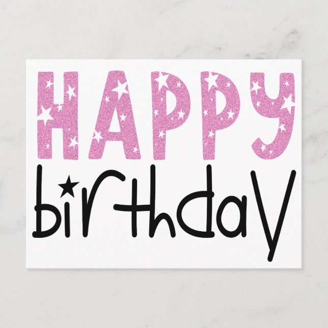 Postal Purpurina rosado moderno de gran tipografía feliz  (Anverso)