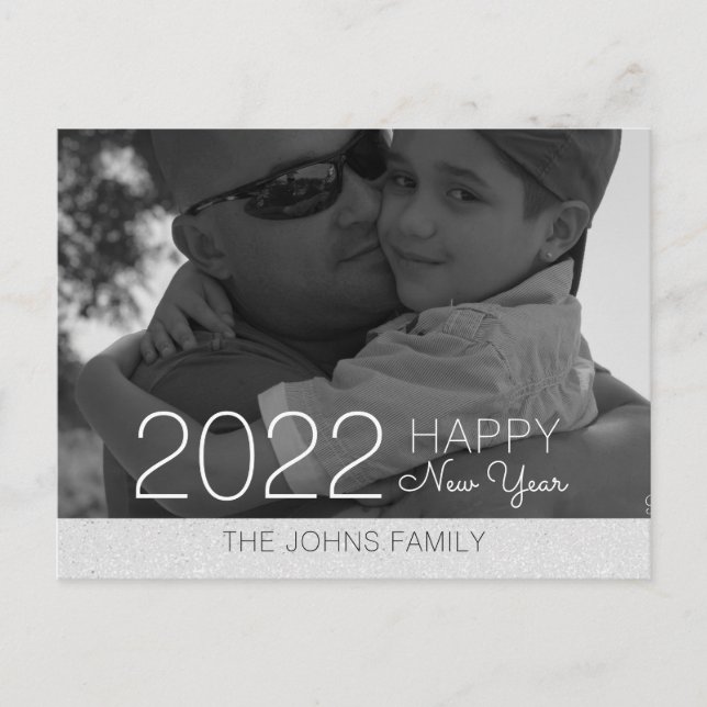 Postal Purpurina Silver Feliz Año Nuevo (Anverso)