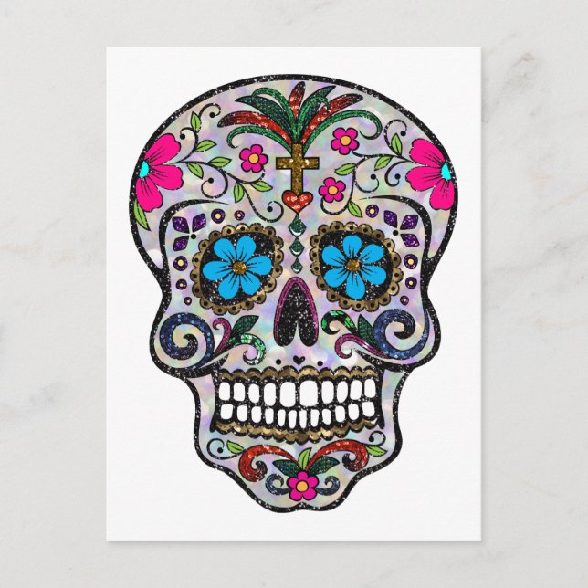 Postal purpurina Sugar Skull (Anverso)