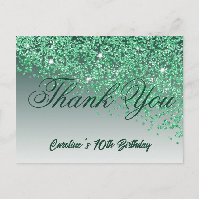 Postal Purpurina Verde, 70º cumpleaños Gracias (Anverso)