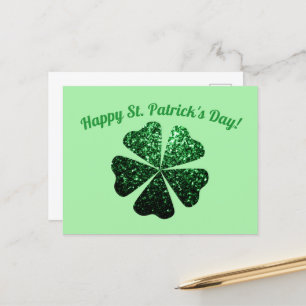 Postal Purpurina verde oscuro chispea Shamrock St Patrick