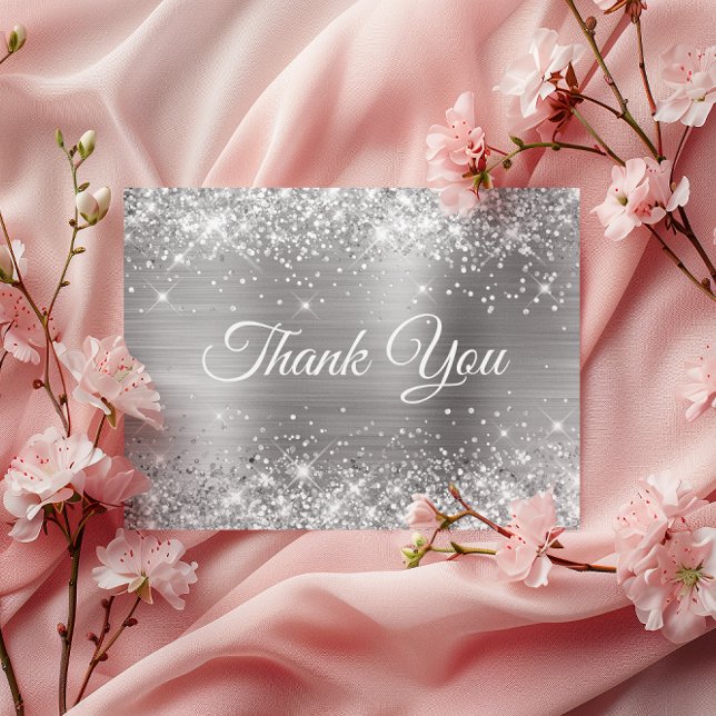 Postal Purpurinoso Relieve metalizado plateado 60 cumplea (Glittery Silver Foil 60th Birthday Thank You Postcard)