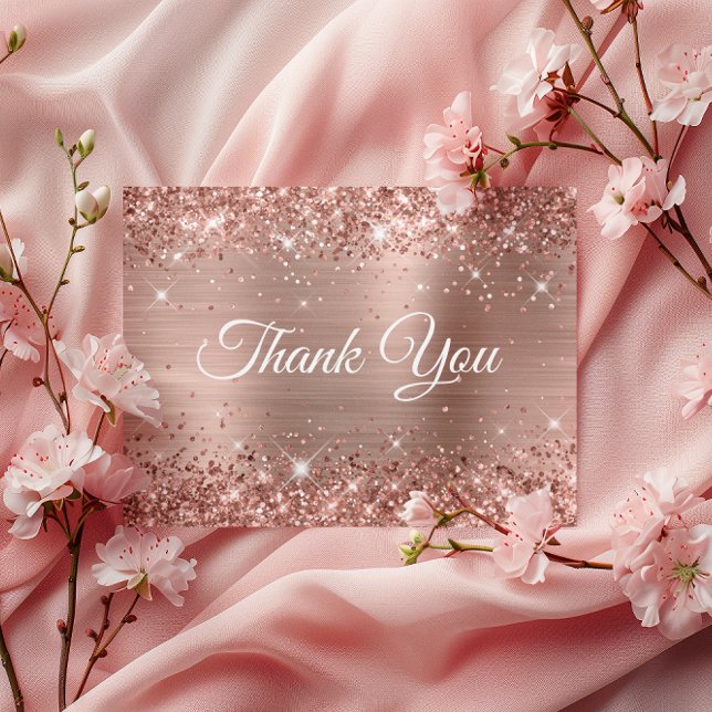Postal Purpurinoso Rosa Relieve metalizado dorado 90th Bi (Glittery Rose Gold Foil 90th Birthday Thank You Postcard)