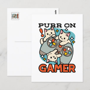 Postal Purr On Gamer - Diseño de Gamer de Gato Adorable