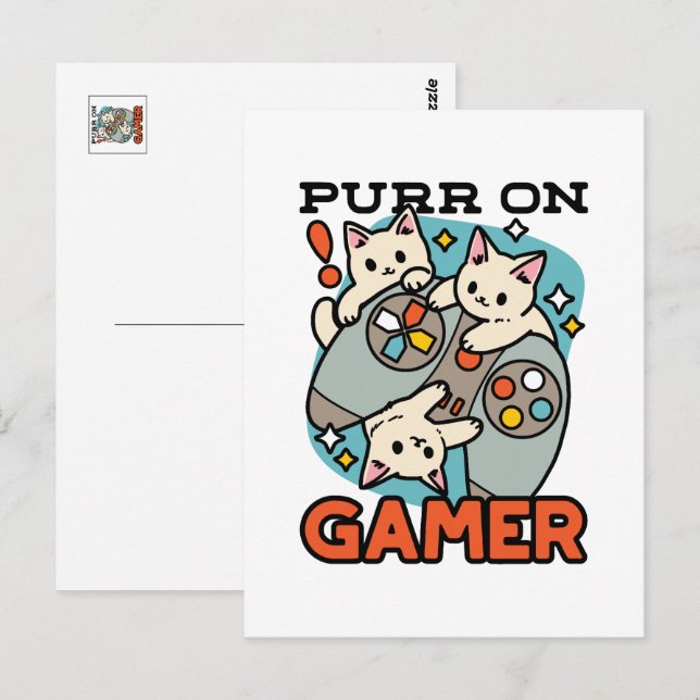 Postal Purr on Gamer - Diseño de juegos para gatos (Anverso / Reverso)