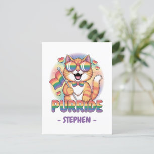 Postal Purride - Gato Naranja con la bandera del orgullo