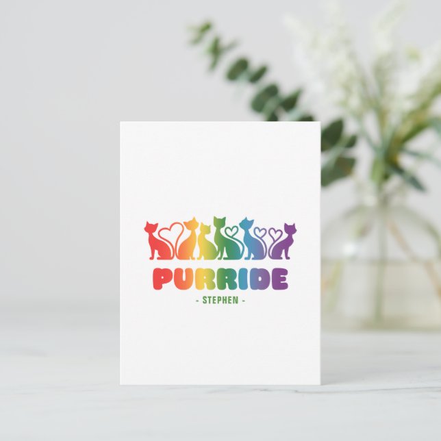 Postal Purride - Silhouette de gato arco iris LGBTQ+ Pun  (Anverso de pie)