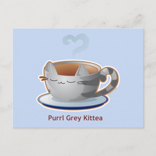Postal Purrista Pawfee: Gray Kitty Tea Mug (Anverso)