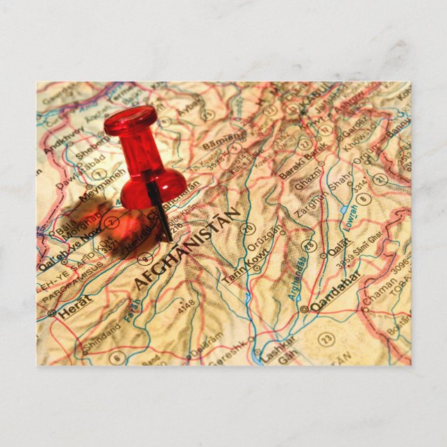 Postal Pushpin en un atlas (Afganistán) (Anverso)