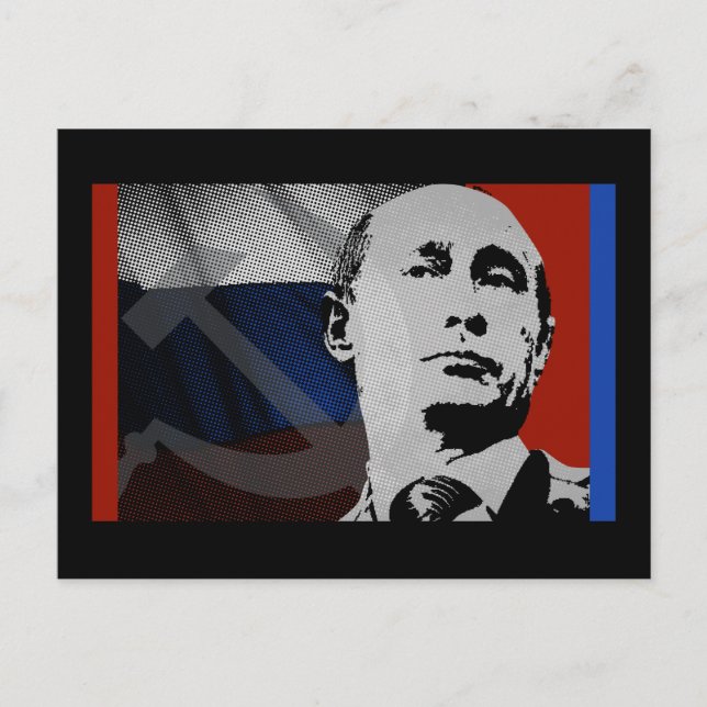 Postal Putin con bandera rusa (Anverso)