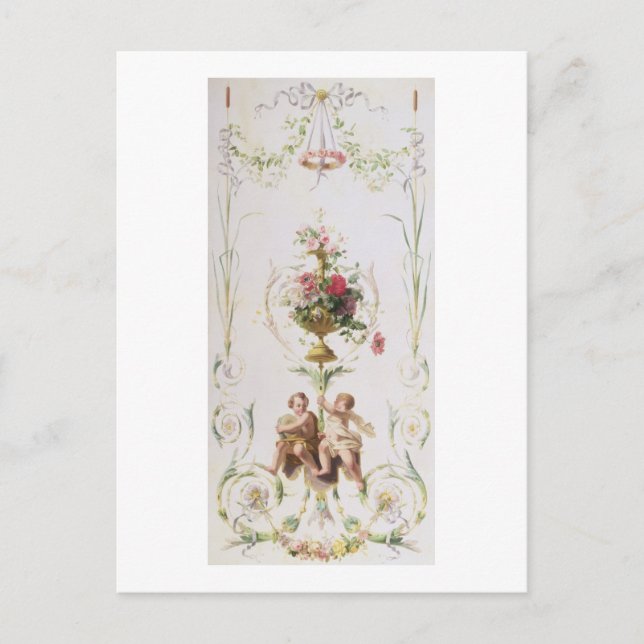 Postal Putti en medio de mareas de flores y hojas (Anverso)