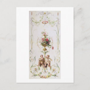 Postal Putti en medio de mareas de flores y hojas