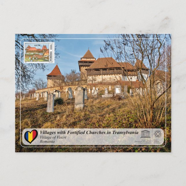 Postal PWH UNESCO - Pueblo de Viscri (Edición de sellos)  (Anverso)