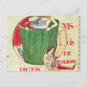 Postal 'Q' inicial historiada que representa drenajes