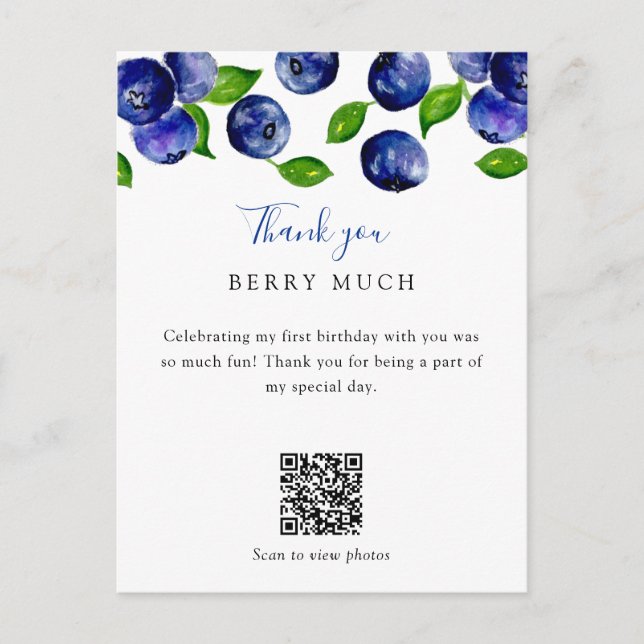 Postal QR Code Berry First Birday Blueberry Gracias (Anverso)