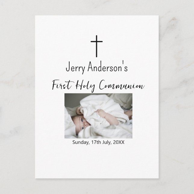 Postal QR mínimo de la primera comunión santa católica (Anverso)