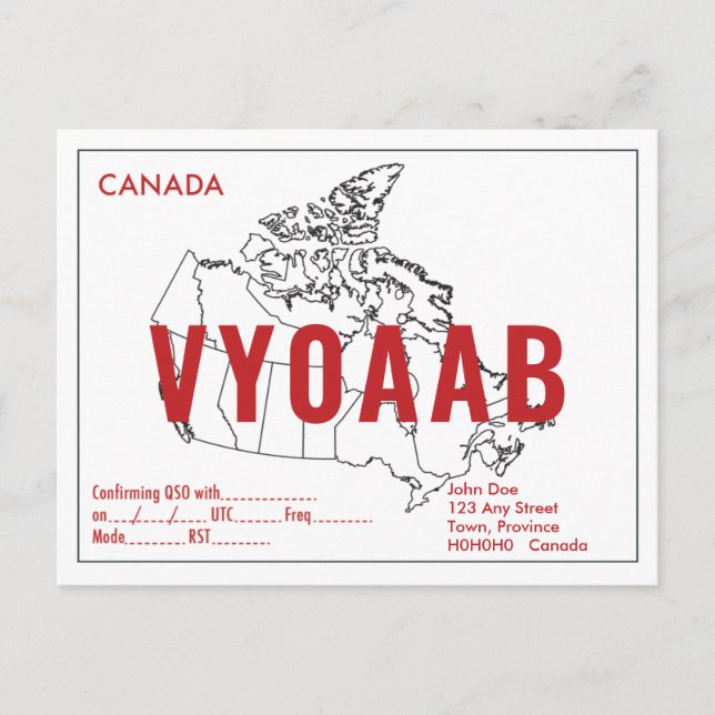 Postal QSL Card Retro Canada Map Red Textos (Anverso)