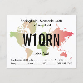 Postal QSL Card Retro World Red & Green Map