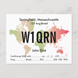 Postal QSL Card Retro World Red & Green Map
