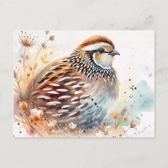 Postal Quail Watercolor Botanical (Anverso)