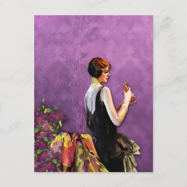 Postal QUALIDA, FASHION de los años 20 en PLUM y ORO (Anverso)