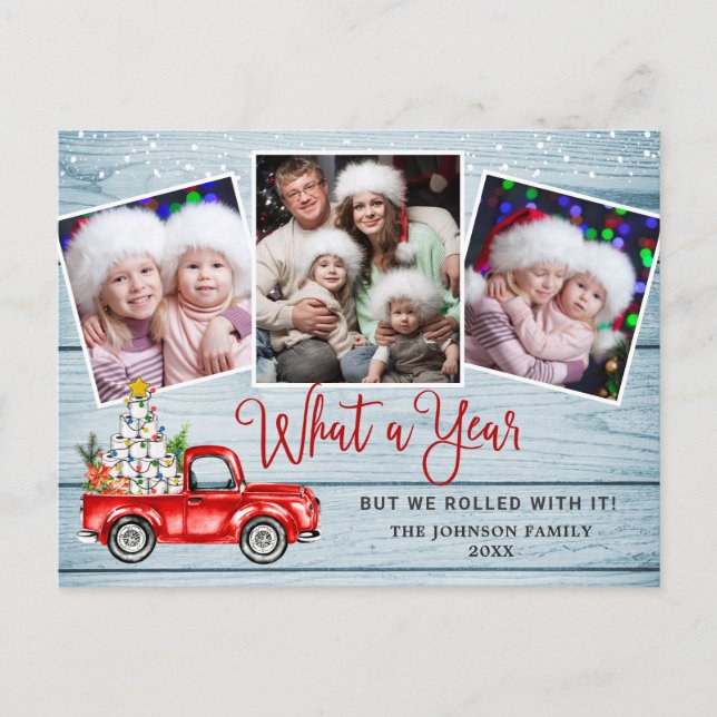 Postal Qué año Navidades Red Farm Truck 3 Foto (Anverso)
