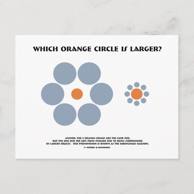 Postal ¿Qué Círculo Naranja Es Más Grande? (Ilusión óptic (Anverso)