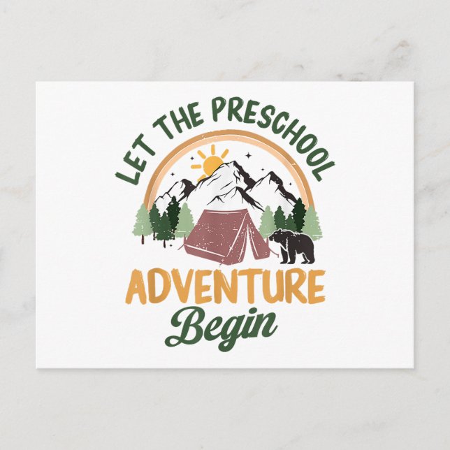 Postal Que comience la aventura preescolar de campamento  (Anverso)