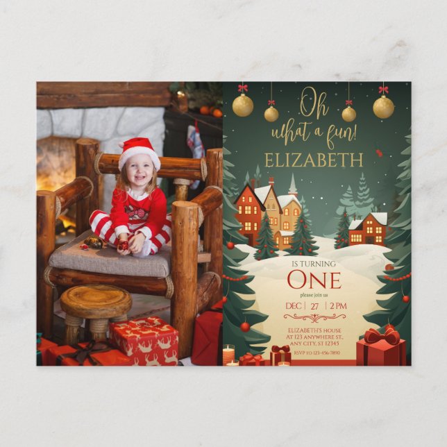 Postal Qué divertido cumpleaños número 1 foto Navidad (Anverso)