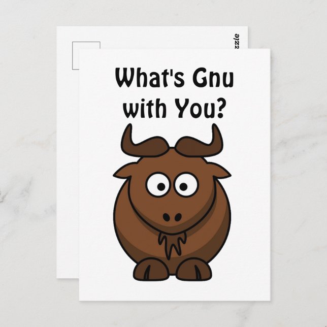 Postal Qué es Gnu, divertida Personalizado de búfalos Ani (Anverso / Reverso)