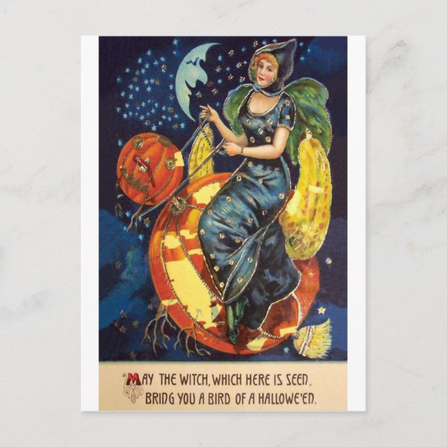 Postal Que esta bruja te traiga un pájaro de Halloween (Anverso)