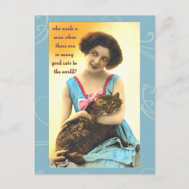 Postal que necesita a un hombre tantos buenos gatos (Anverso)